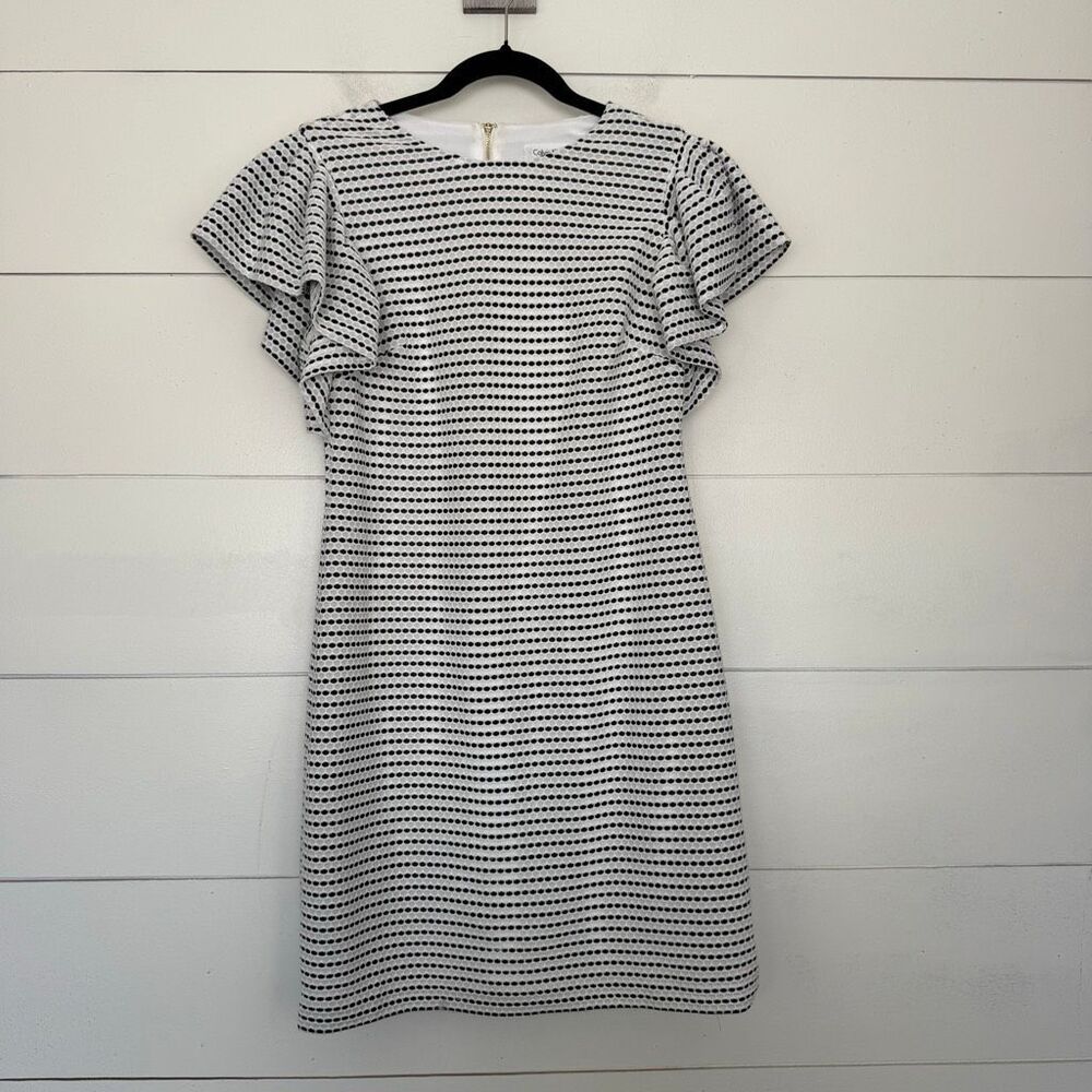 Calvin Klein Women’s 6 Black White Flutter Sleeve Dress